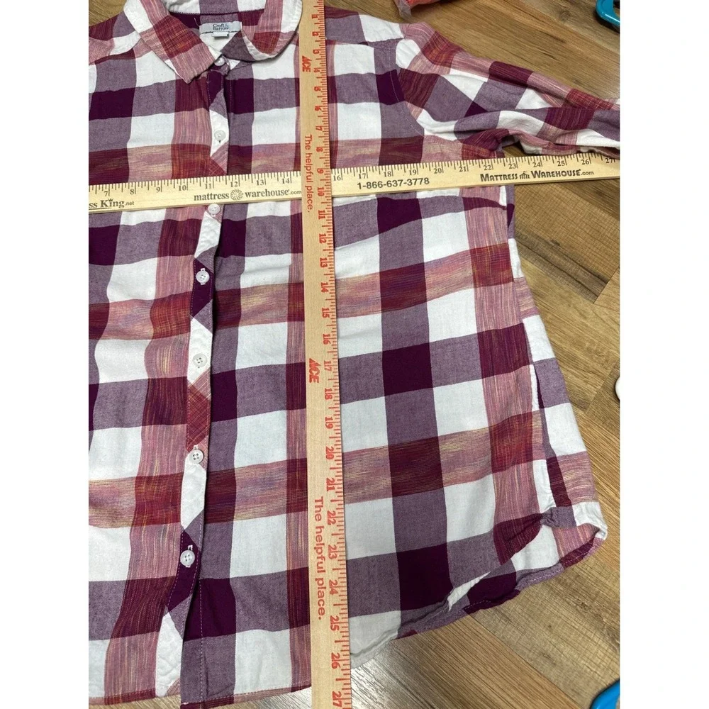 Croft & Barrow Womens XL‎ Plaid Button Down Shirt Long Sleeve Burgundy White